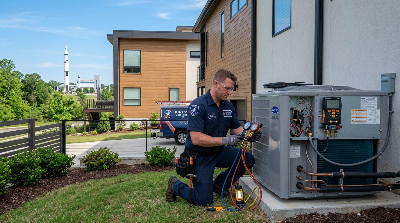 HVAC technician servicing AC unit in Birmingham, AL